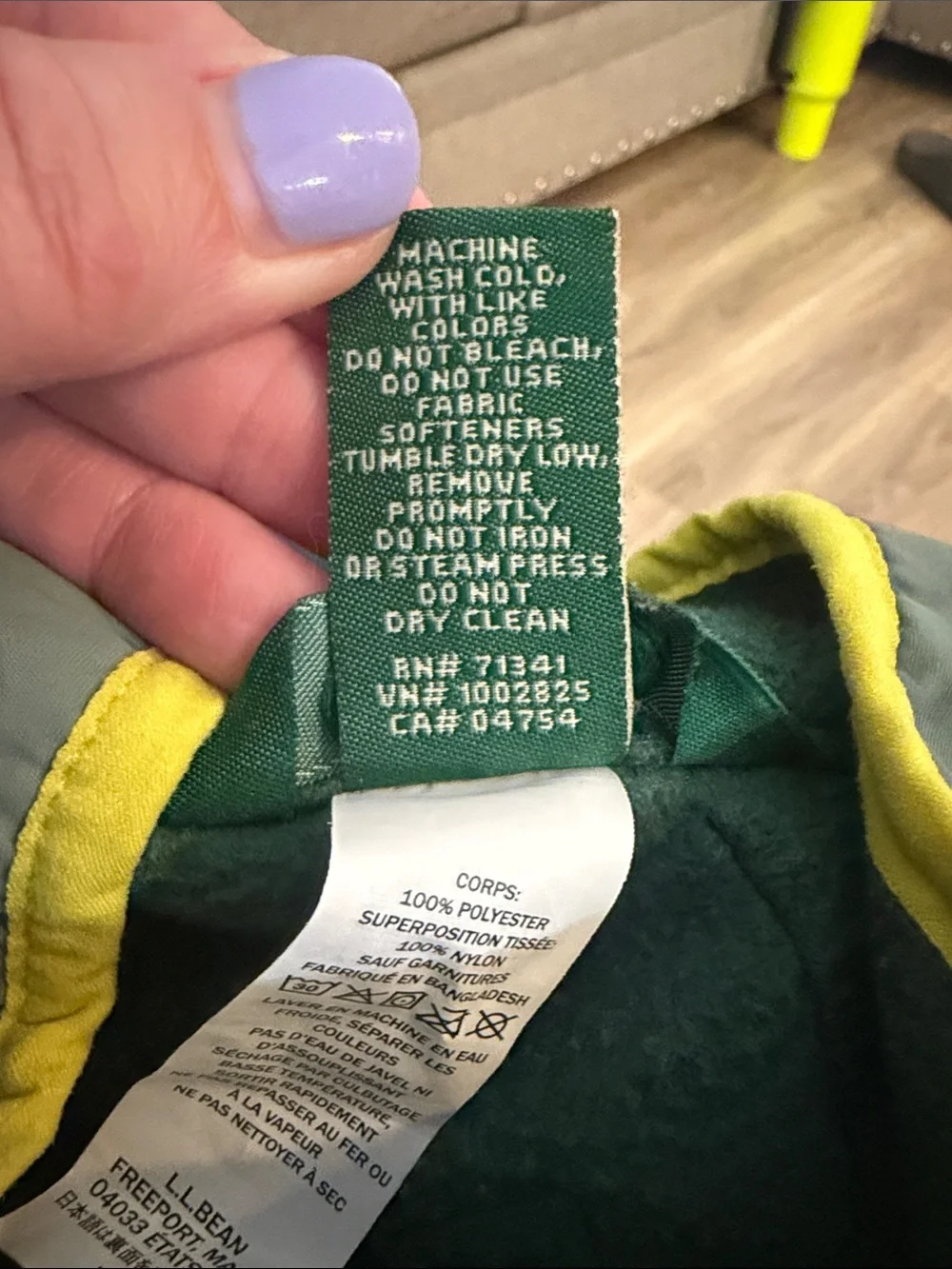 L.L. Bean Kids Quilted Puffer-Panel Fleece Jacket in Forest Green & Navy